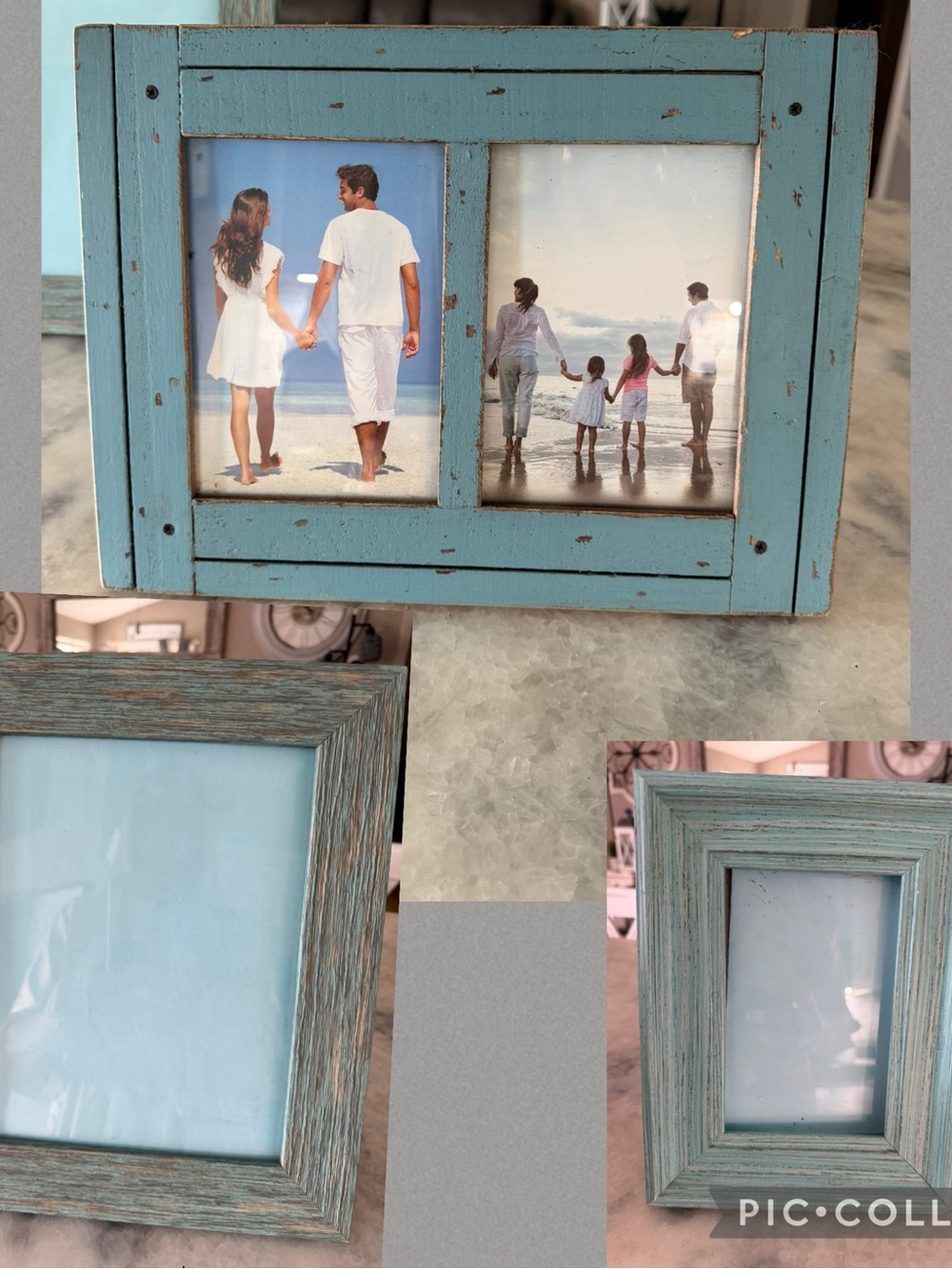 Set of 3— Rustic distressed Wood Turquoise Photo Frames Home Accents 8x10, 4x6